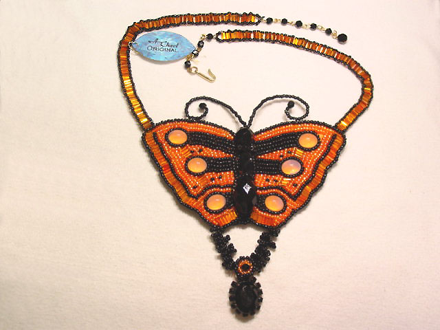 A. Chael Original Bright Orange and Black Butterfly Necklace
