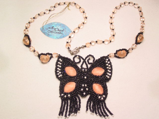 A. Chael Original Black and Pink Butterfly Necklace