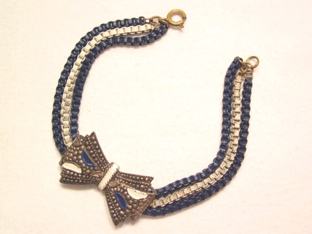 Old Blue and White Enamel Bow Bracelet