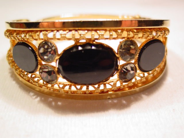 Goldtone Black Hinged Bracelet