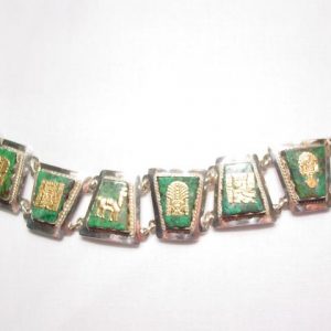 Malachite, Sterling, and 12K Gold Peruvian Bracelet