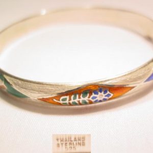Thailand Sterling Floral Enamel Hinged Bracelet