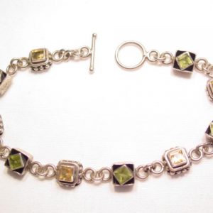 Sterling Pale Green and Yellow Bracelet