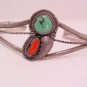 Slip-on Turquoise and Coral Bracelet
