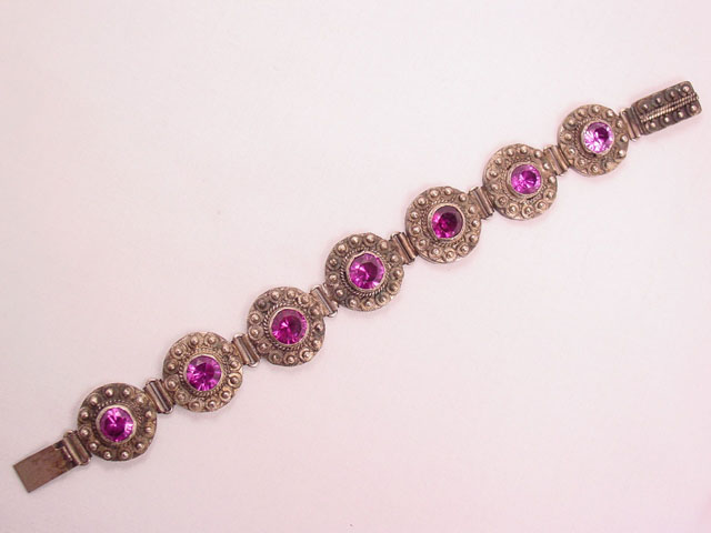 Purple and Silvertone Old Heavy Bracelet