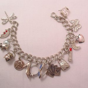 Old Sterling Charm Bracelet with 15 Charms