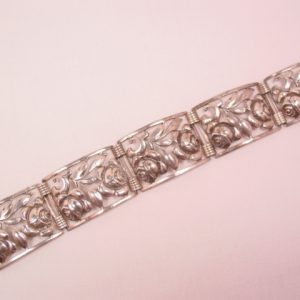 Heavy Sterling Rectangle-Linked Rose Bracelet