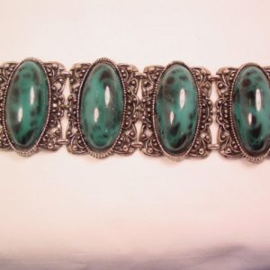 Large Imitation Dark Green Plastic Turquoise Oval Bracelet