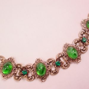 Beautiful Antiqued-Goldtone Fancy Green Bracelet