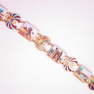 Fantastic Enamelled and Porcelain Scarab and Egyptian Bracelet