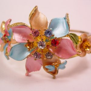 Pink and Blue Floral Hinged Bracelet