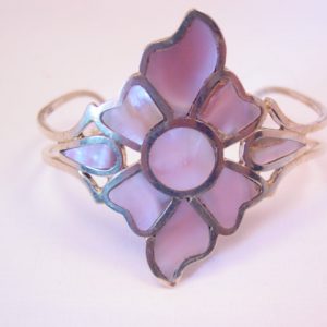 Pink Mother of Pearl Flower Cuff Bracelet