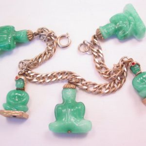 5 Jade-Colored Glass Buddhas Bracelet