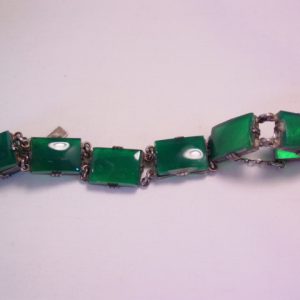 Wonderful Green Glass and Sterling(?) Bracelet