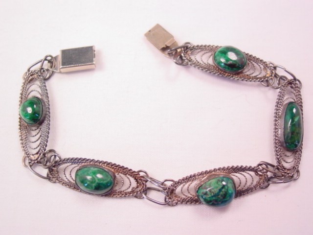 Old Filigree and Natural Green Stone Bracelet