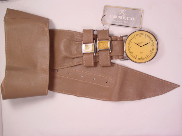 Extraordinary Taupe Leather Comeco Collection Clock/Watch Belt