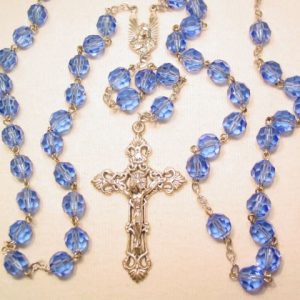 Blue Glass Silvertone Rosary