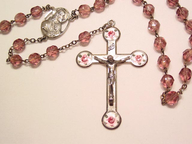 Sterling, Purple Glass, and Enamel Rosary