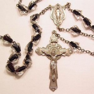 Black and Clear Striped Sterling Rosary