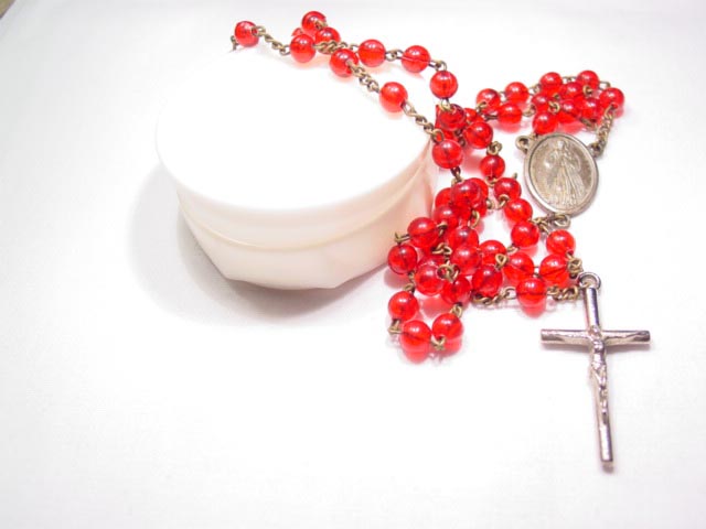 Red Plastic Rosary in Box