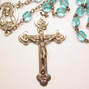 Aqua Glass Bead French Rosary