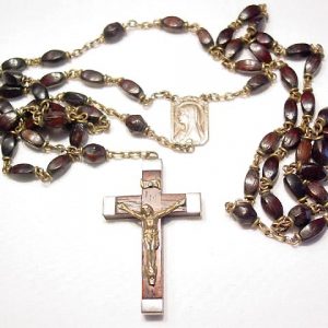 Dark Brown Wooden and Silvertone Rosary