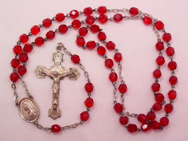 Sterling and Red Crystal Rosary