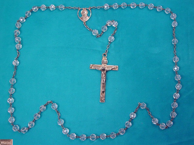 Beautiful Clear Crystal Glass and Sterling Rosary