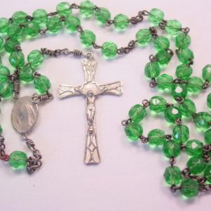 Green Glass and Silvertone Rosary