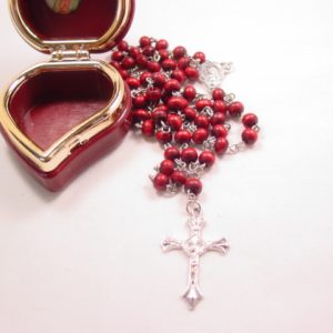 Dark Red Wooden Rosary in Original Box