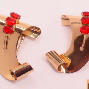 Gold-Washed Sterling Coro and Red Rhinestone Fur Clips