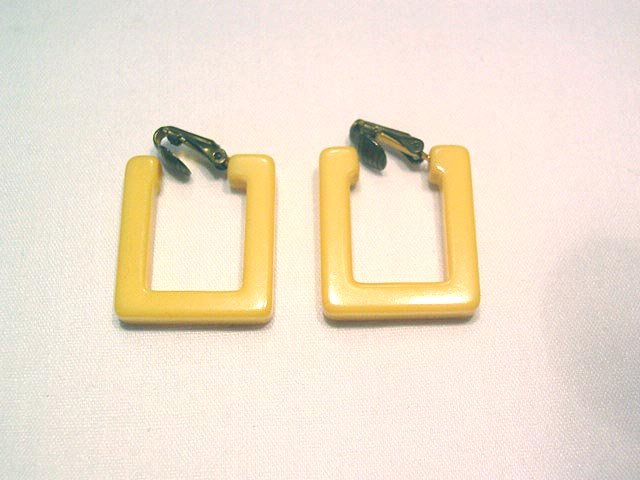 Square Yellow Bakelite Clip Earrings