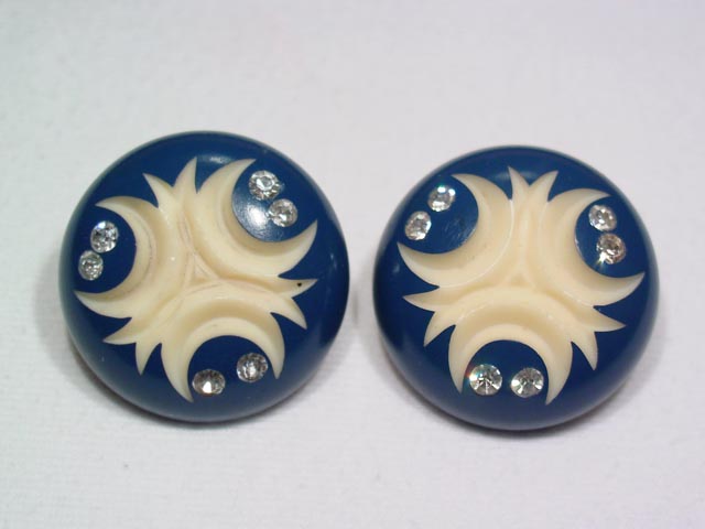 Large Round Navy and Ivory Colored Earrings