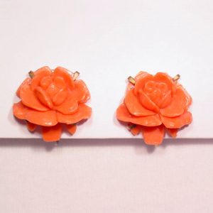 Coral Colored Plastic Rose Earrings