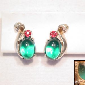 Sterling Alfred Philippe Trifari Emerald Green Earrings