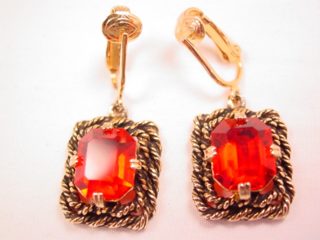Sarah Coventry Large Red Rhinestone Earrings