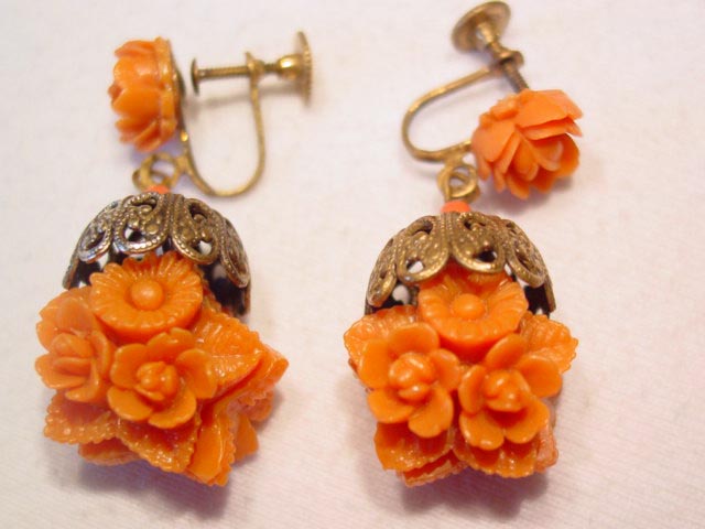 Plastic Coral Roses Earrings