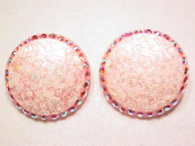 Pink Plastic and Aurora Borealis Round Earrings
