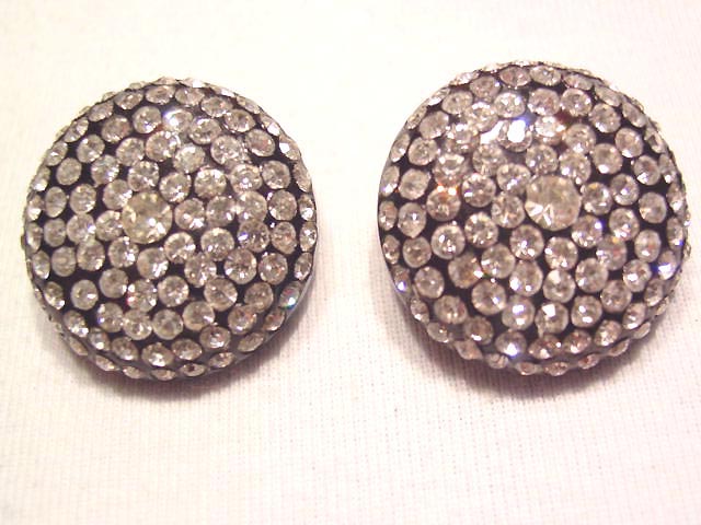 Large Black Plastic and Rhinestone Earrings