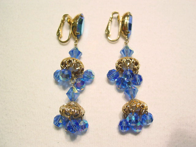 Blue Aurora Borealis Chandelier Earrings