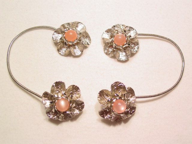 Silvertone and Pink Floral Wrap-Around Earrings