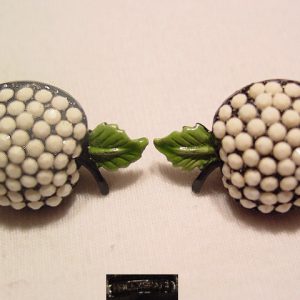Unusual Japanned Hollycraft White Apple Earrings