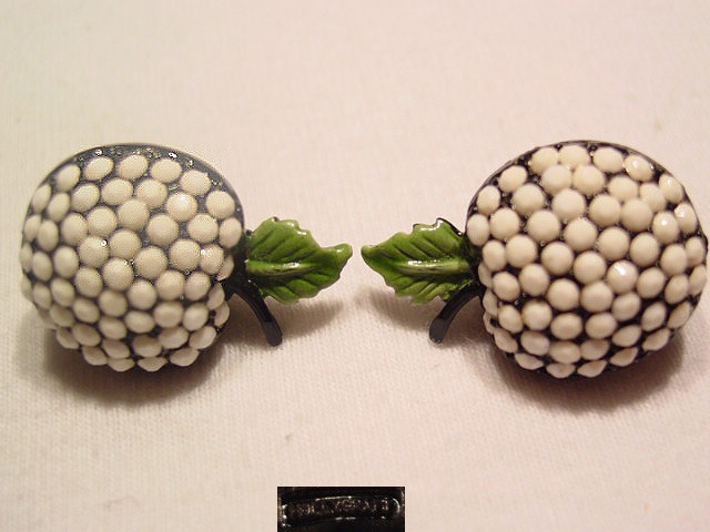 Unusual Japanned Hollycraft White Apple Earrings