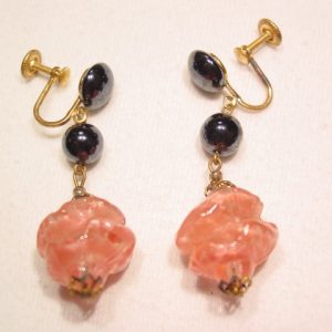 Western Germany Glass Rose Earrings