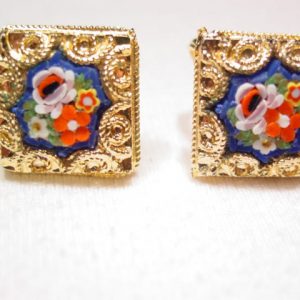 Dark Blue and Floral Mosaic Earrings
