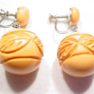 Butterscotch Carved Bakelite Ball Earrings
