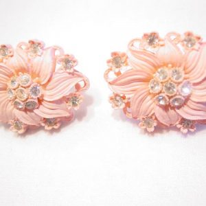 Large Light-Weight Pink Plastic and Rhinestone Earrings