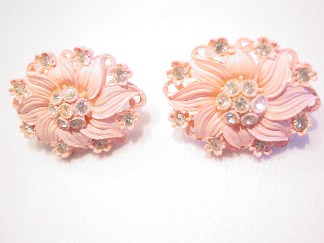 Large Light-Weight Pink Plastic and Rhinestone Earrings