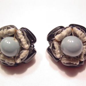 Gray and Black Glass Japan Earrings