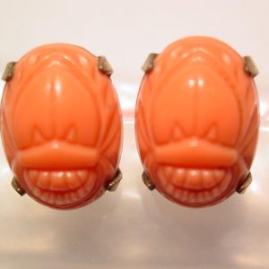 Coral-Colored Plastic Scarab Earrings